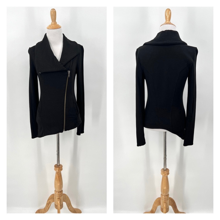 Helmut Lang Villous Asymmetric Moto Jacket Xs Black Sweatshirt Knit Full Zip